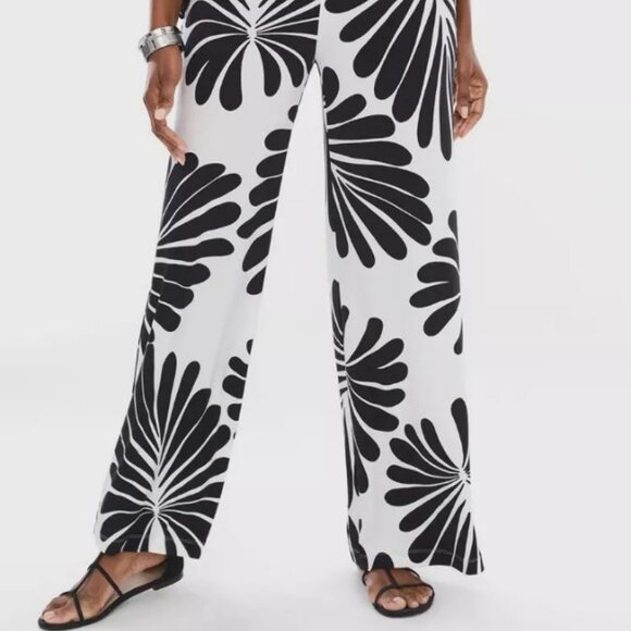 CHICO'S BLACK & WHITE PALM PALAZZO PANTS_3R (XL)_$89.50 - Picture 3 of 5